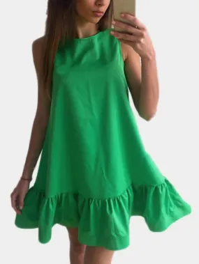 Wholesale Round Neck Sleeveless Flounced Hem Mini Dresses