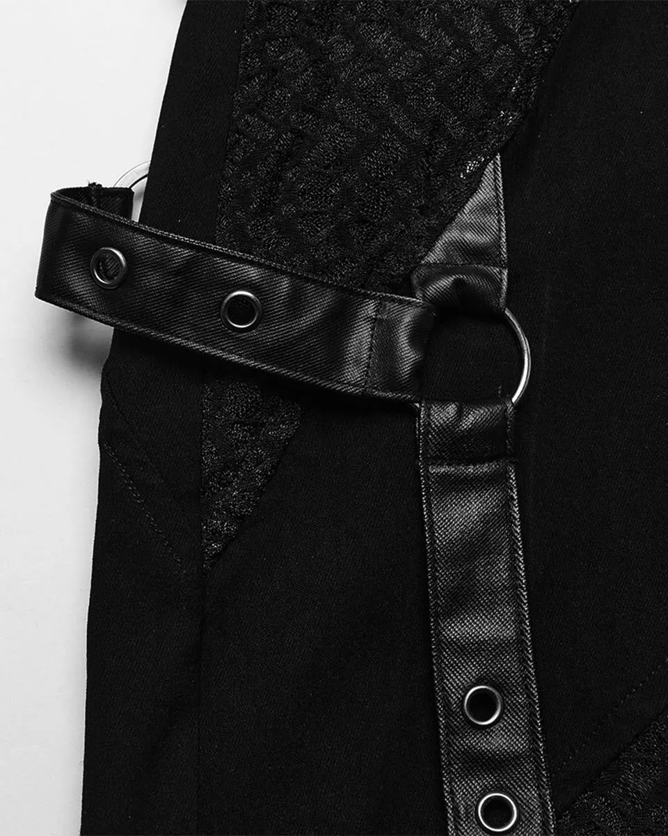 WK-603XCF Womens Gothic Punk Asymmetric Twisted Mesh Skinny Jeans
