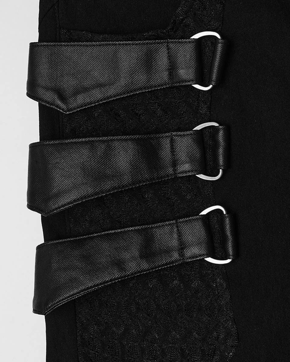 WK-603XCF Womens Gothic Punk Asymmetric Twisted Mesh Skinny Jeans