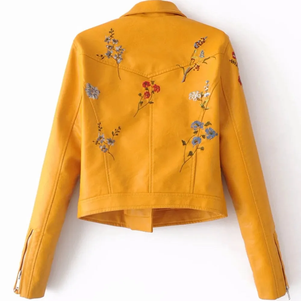 Women's Autumn Leather Jacket With Embroidery