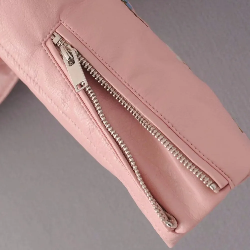 Women's Autumn Leather Jacket With Embroidery