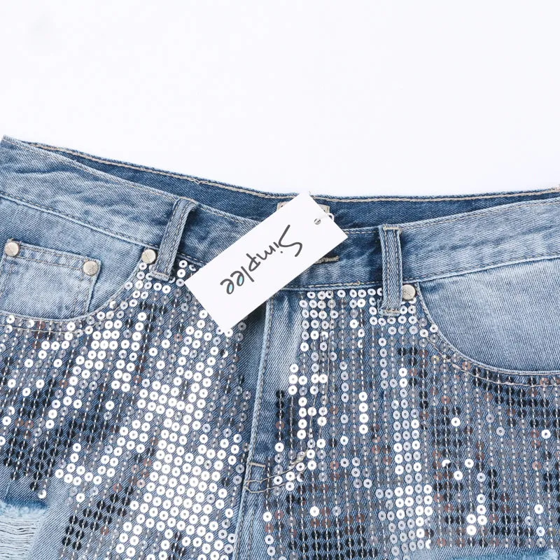 Women's Blue Jeans With Fringes