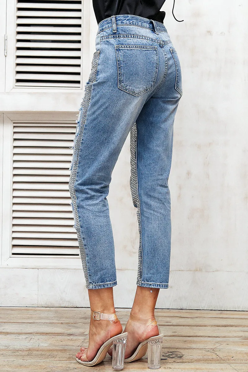 Women's Blue Jeans With Fringes