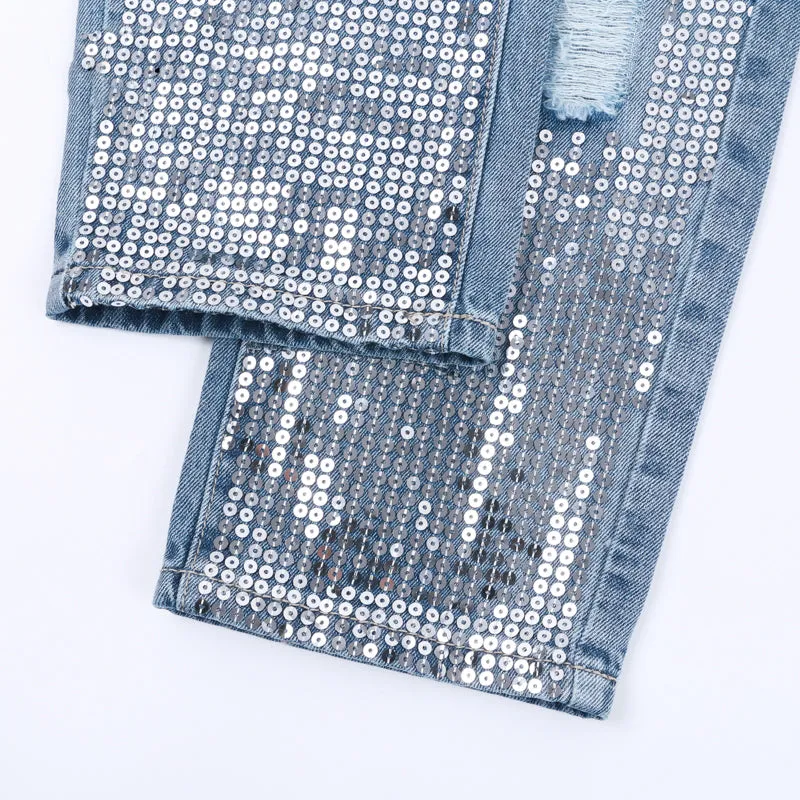 Women's Blue Jeans With Fringes
