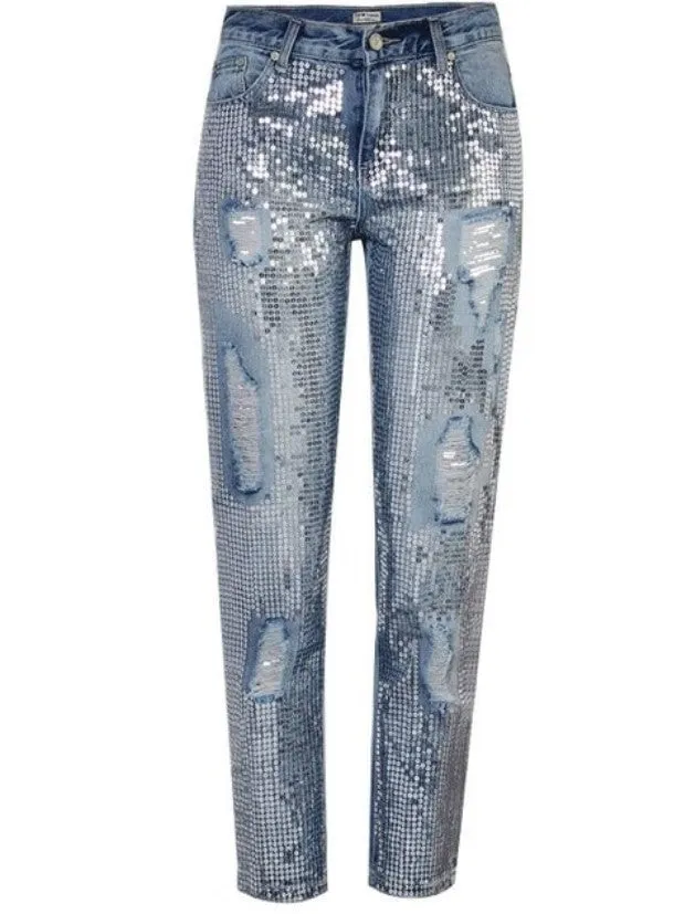 Women's Blue Jeans With Fringes