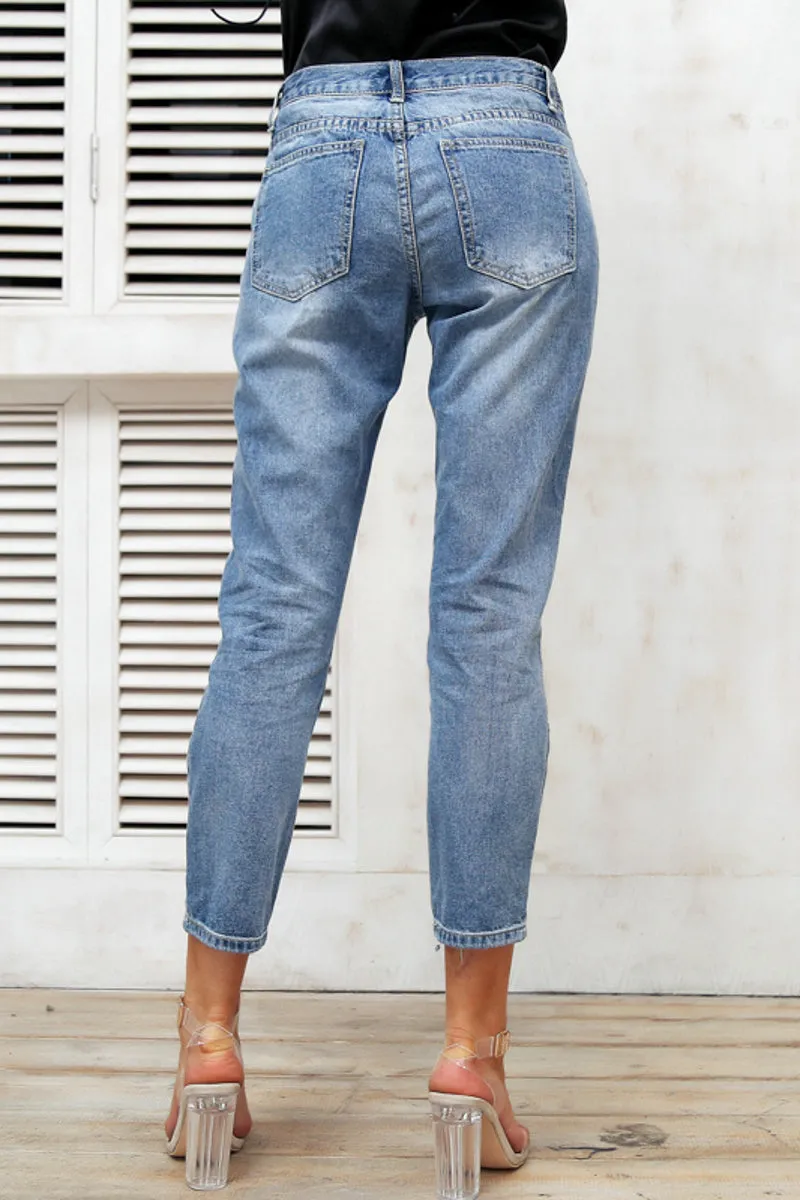Women's Blue Jeans With Fringes