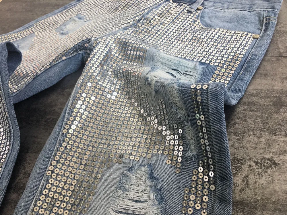 Women's Blue Jeans With Fringes
