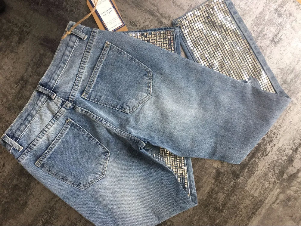 Women's Blue Jeans With Fringes