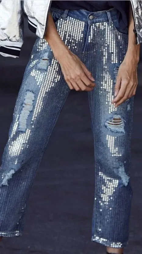 Women's Blue Jeans With Fringes
