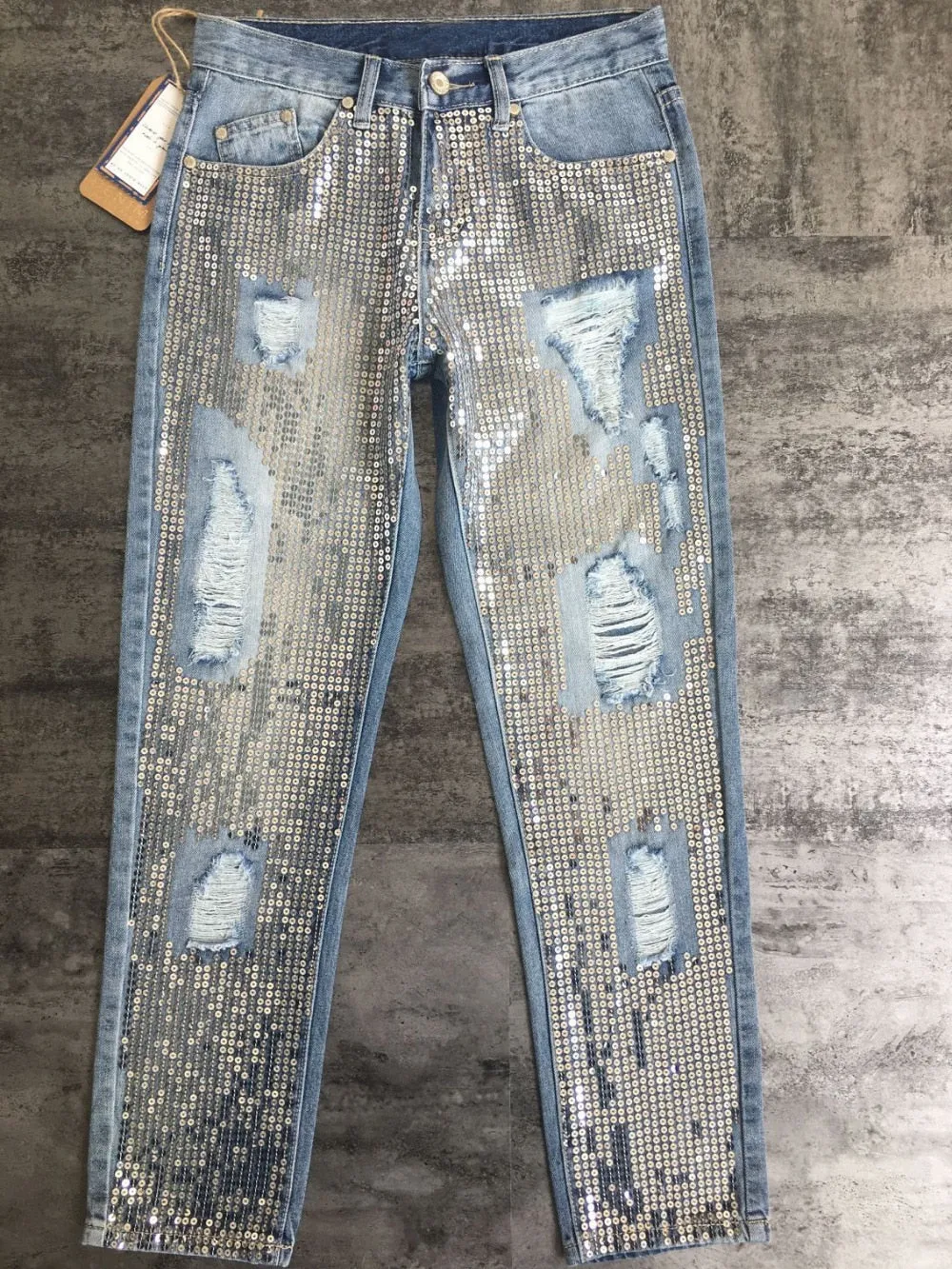 Women's Blue Jeans With Fringes