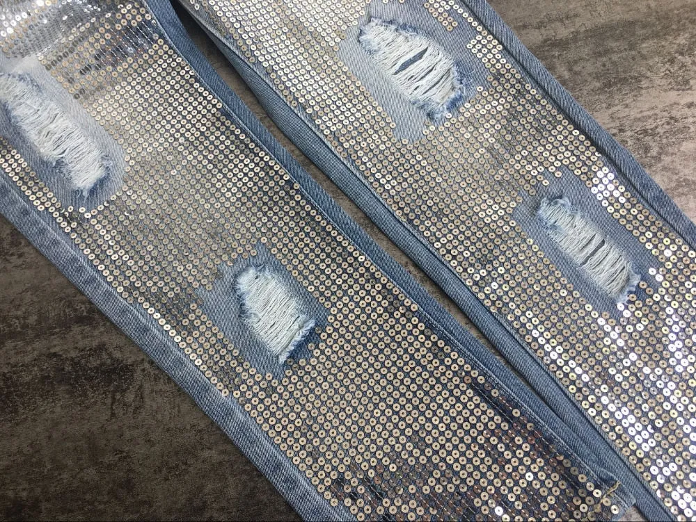 Women's Blue Jeans With Fringes