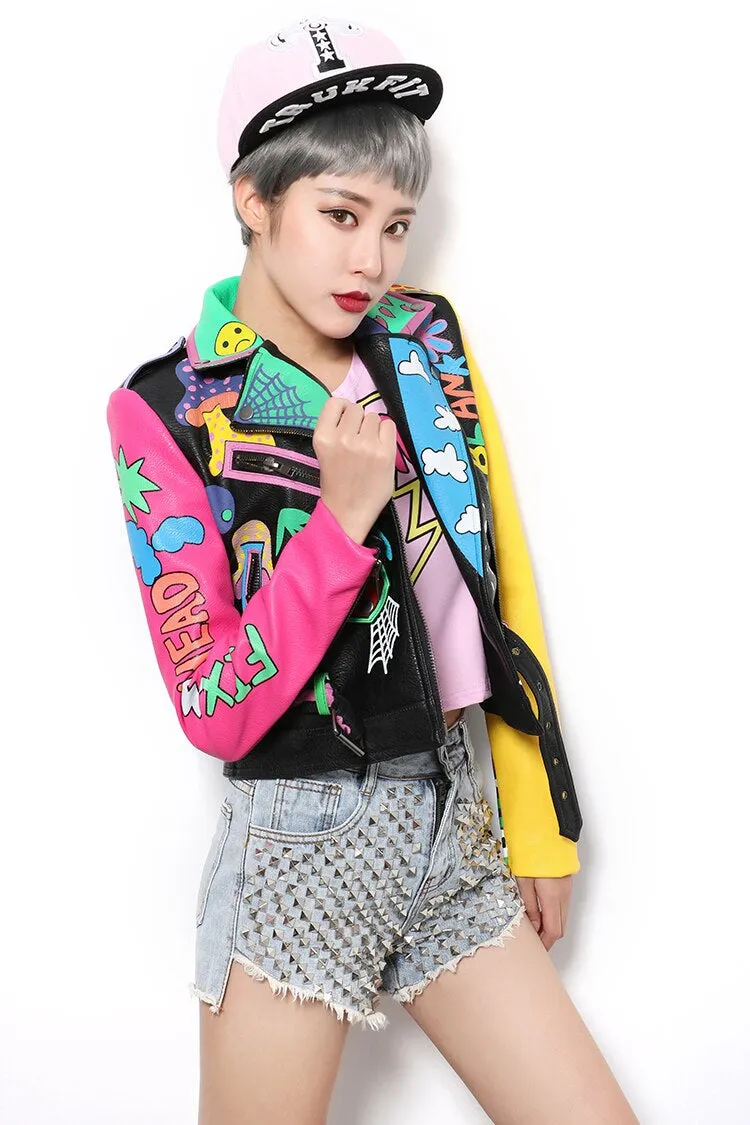 Women's Colorful Short Leather Jacket