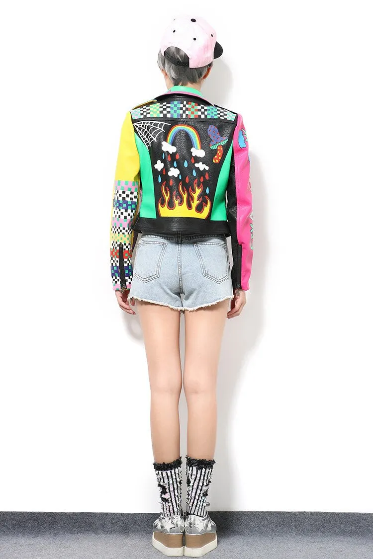 Women's Colorful Short Leather Jacket