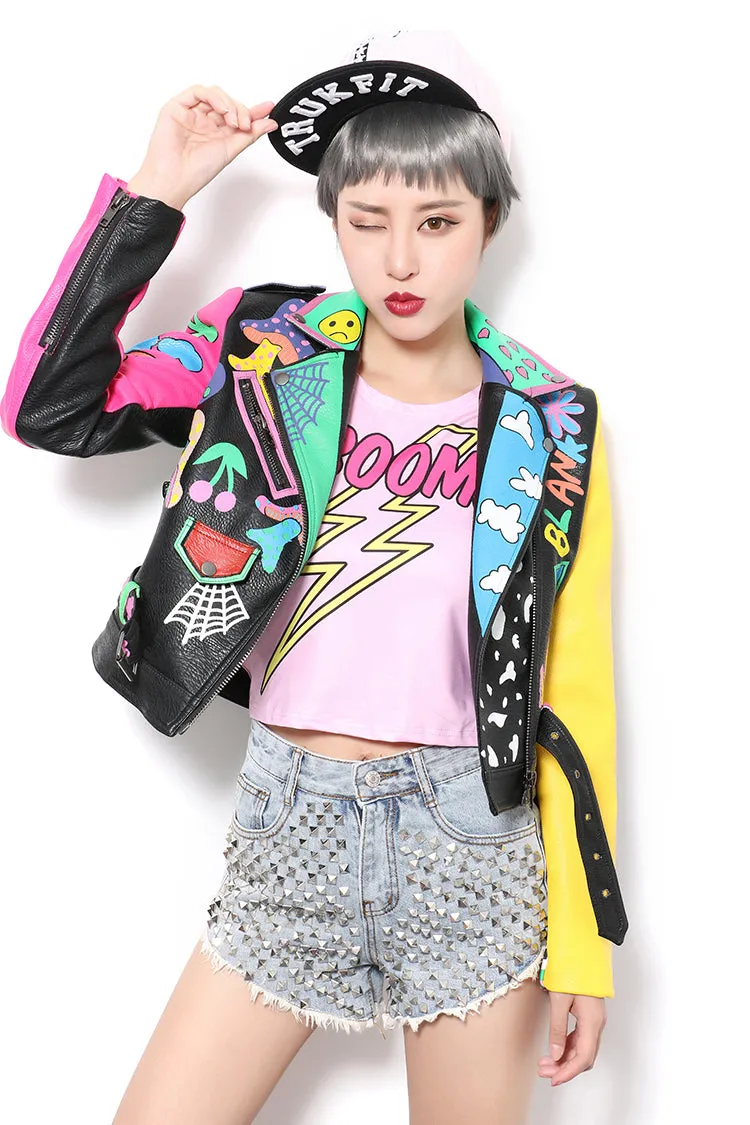 Women's Colorful Short Leather Jacket