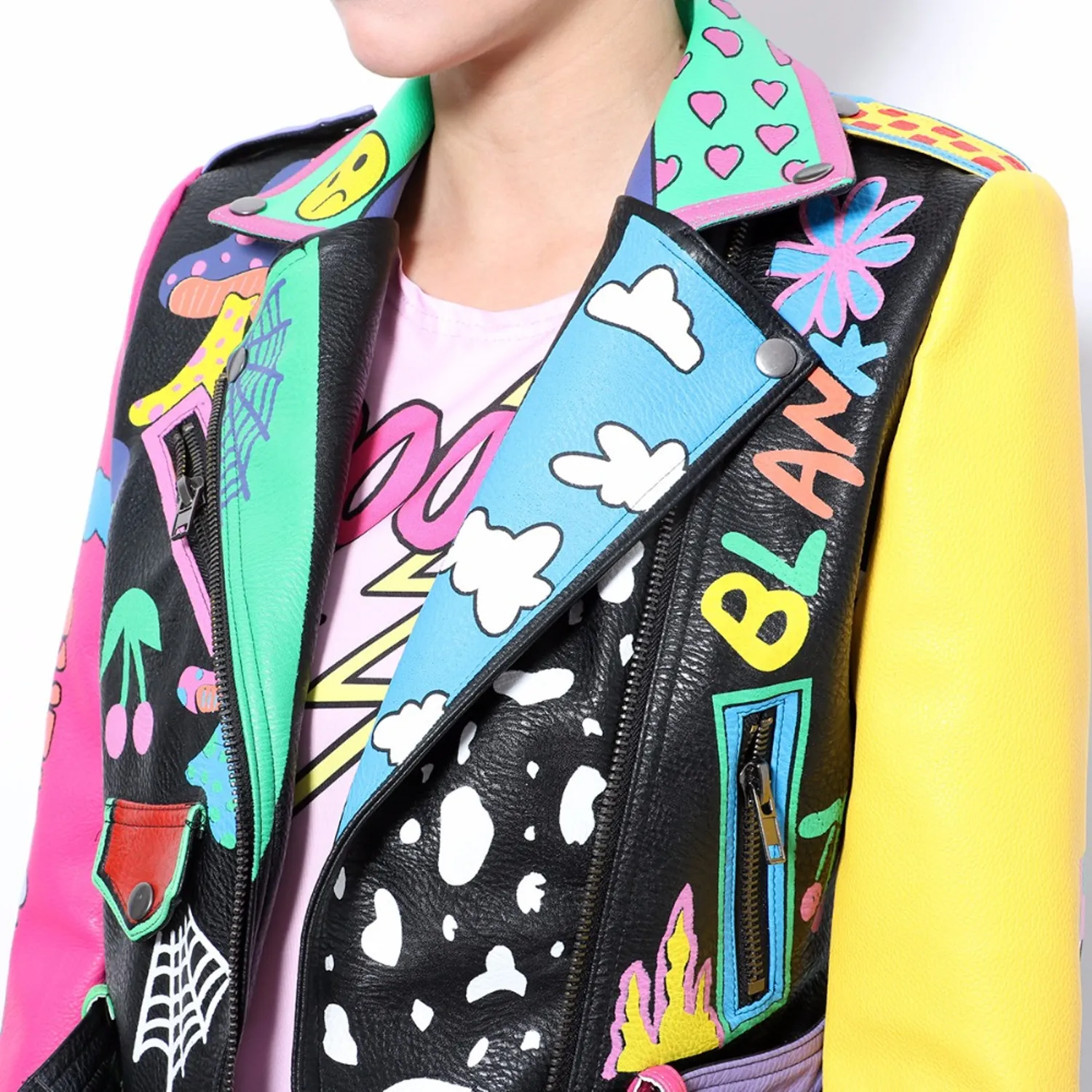 Women's Colorful Short Leather Jacket