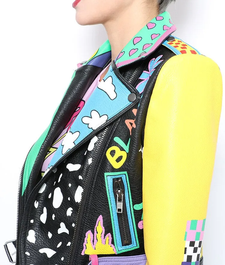 Women's Colorful Short Leather Jacket