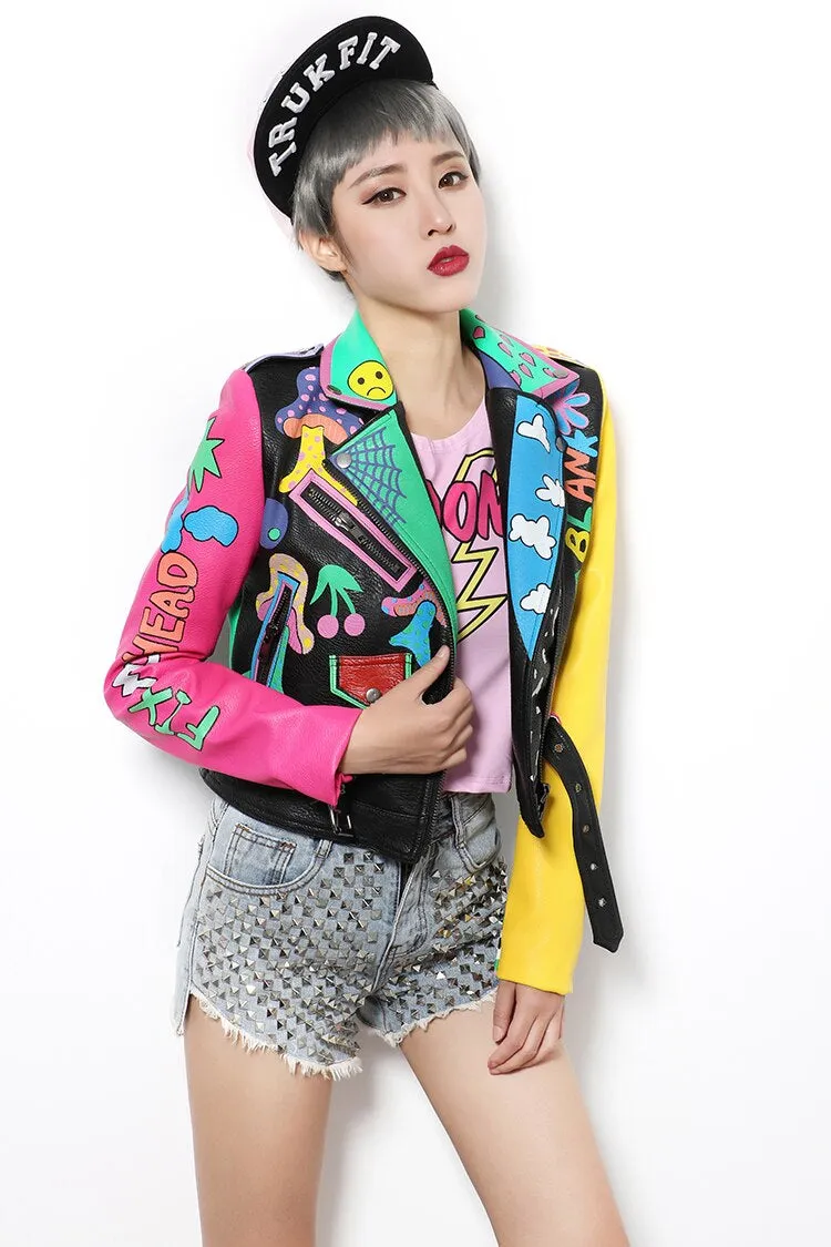 Women's Colorful Short Leather Jacket