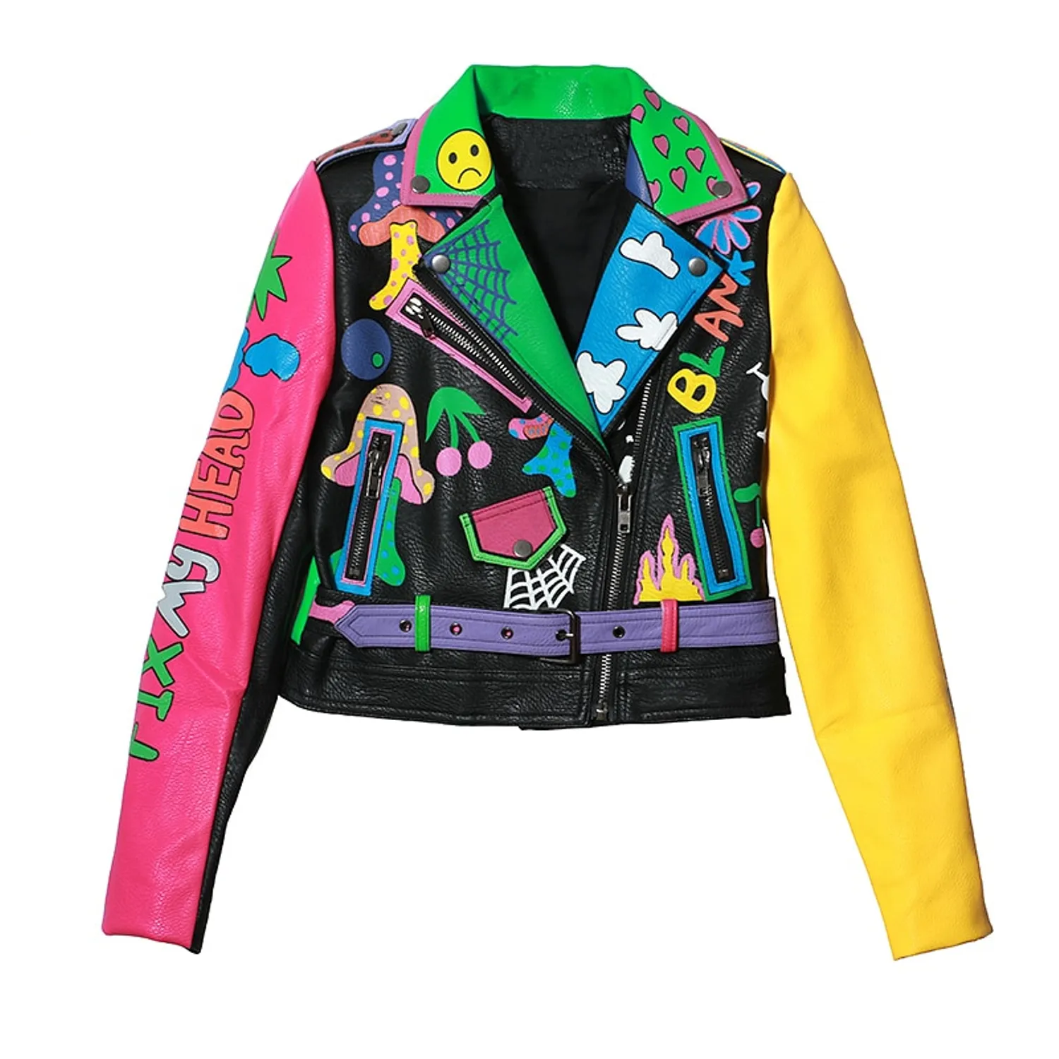 Women's Colorful Short Leather Jacket