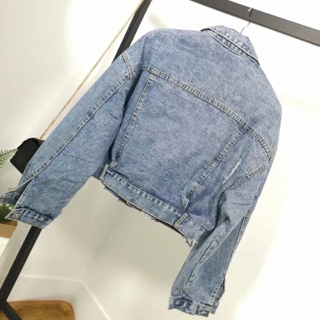 Women's Denim Slim Short Coat With Sequin