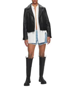 Women's Leather Biker Jacket in Black with Black Hardware