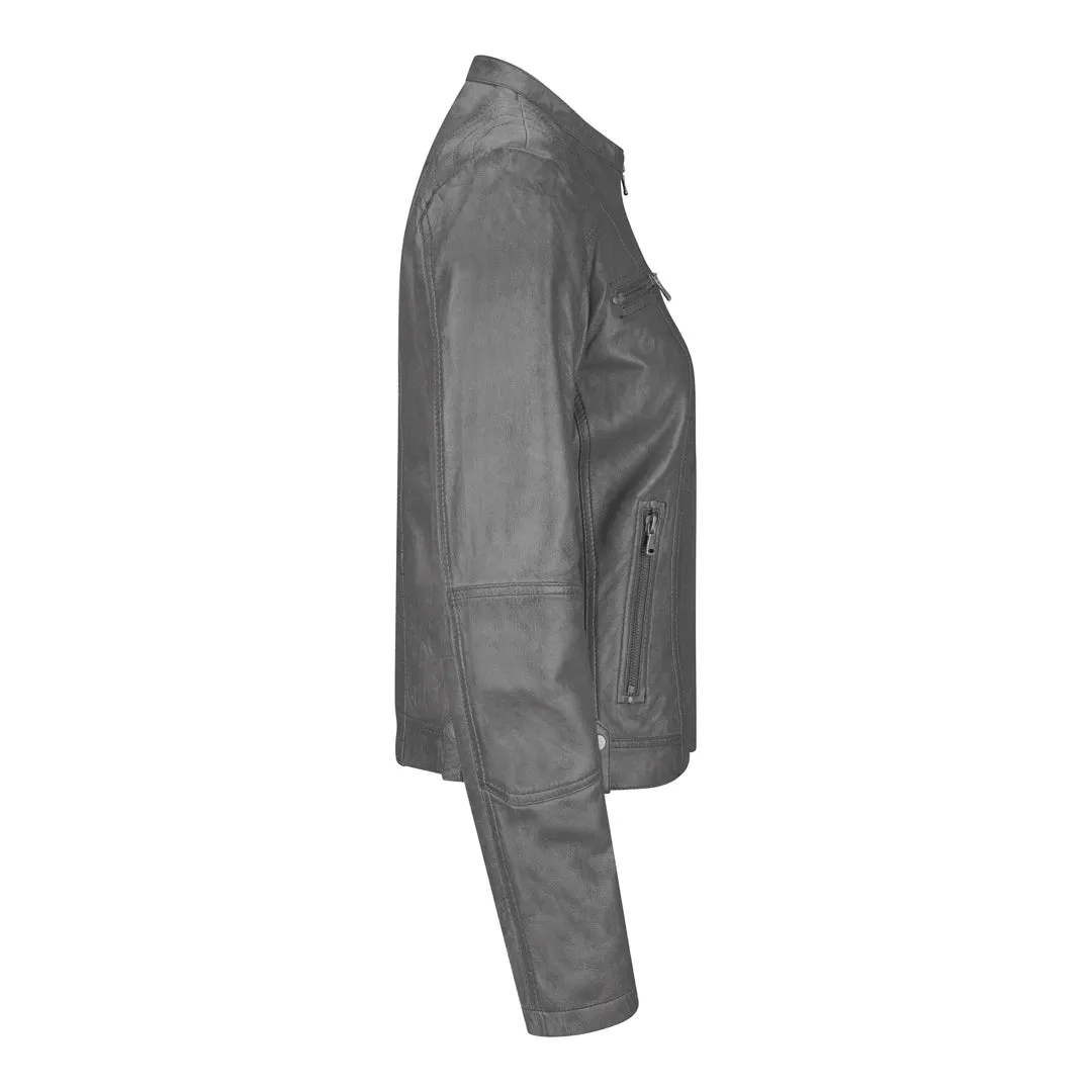 Women's Leather Jacket Short Fitted With Chinese Collar