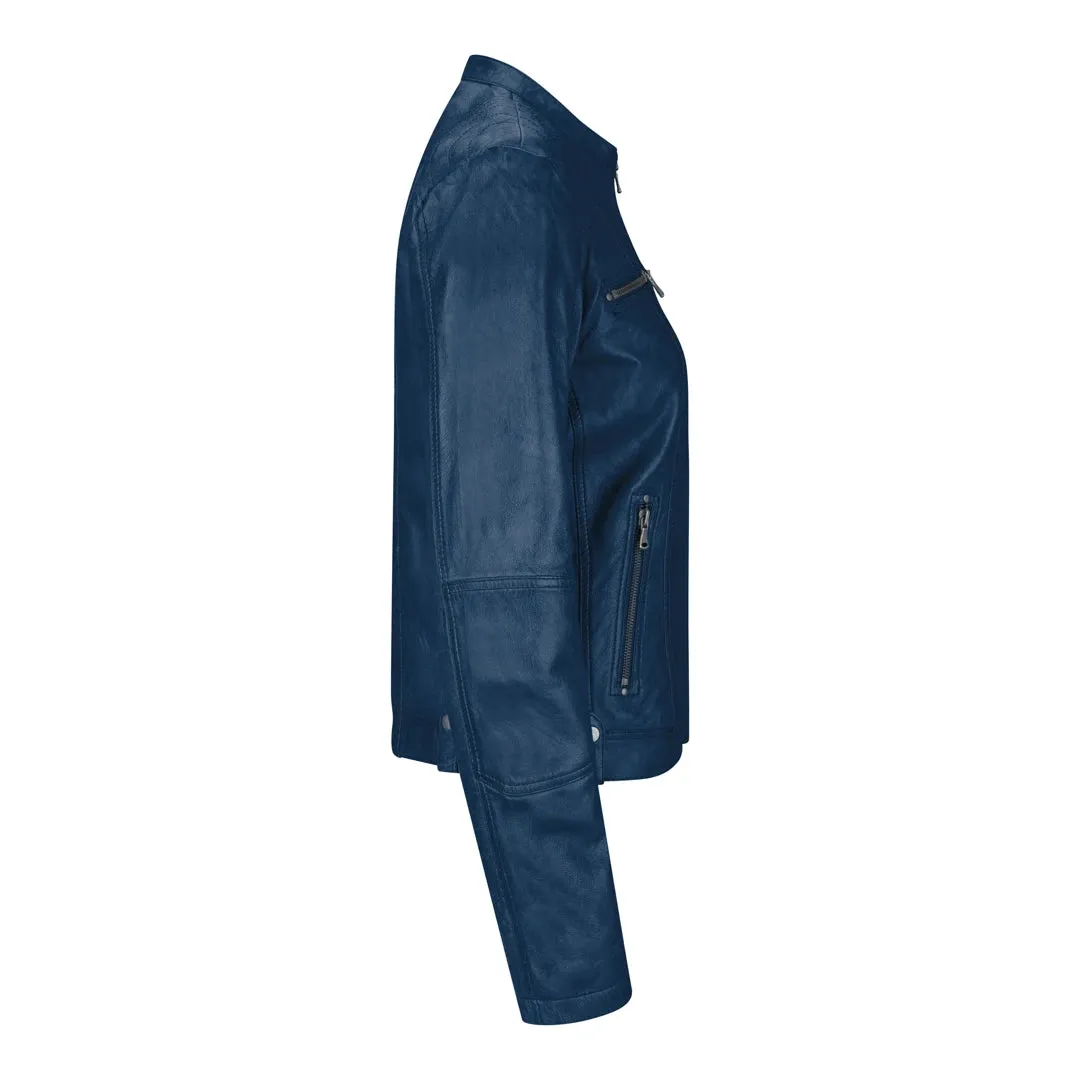 Women's Leather Jacket Short Fitted With Chinese Collar