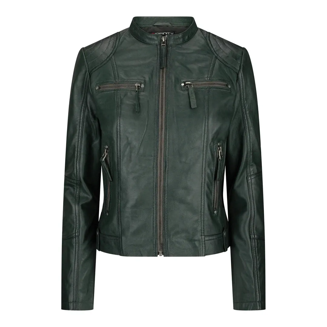 Women's Leather Jacket Short Fitted With Chinese Collar