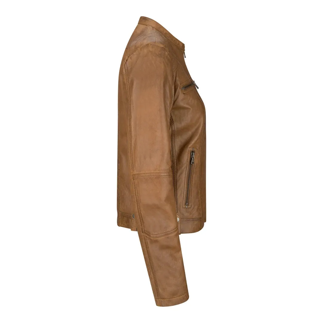 Women's Leather Jacket Short Fitted With Chinese Collar