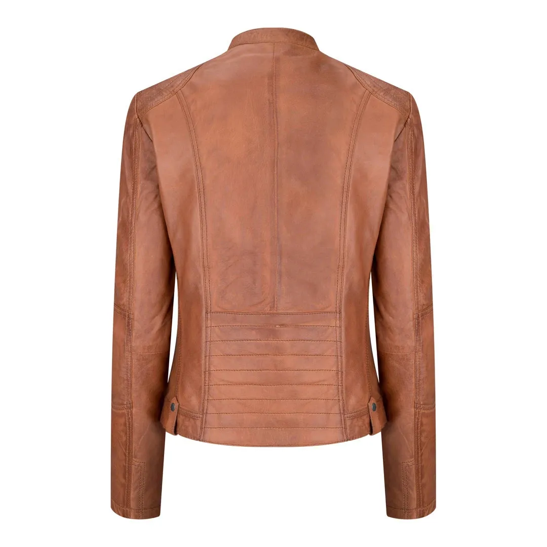 Women's Leather Jacket Short Fitted With Chinese Collar