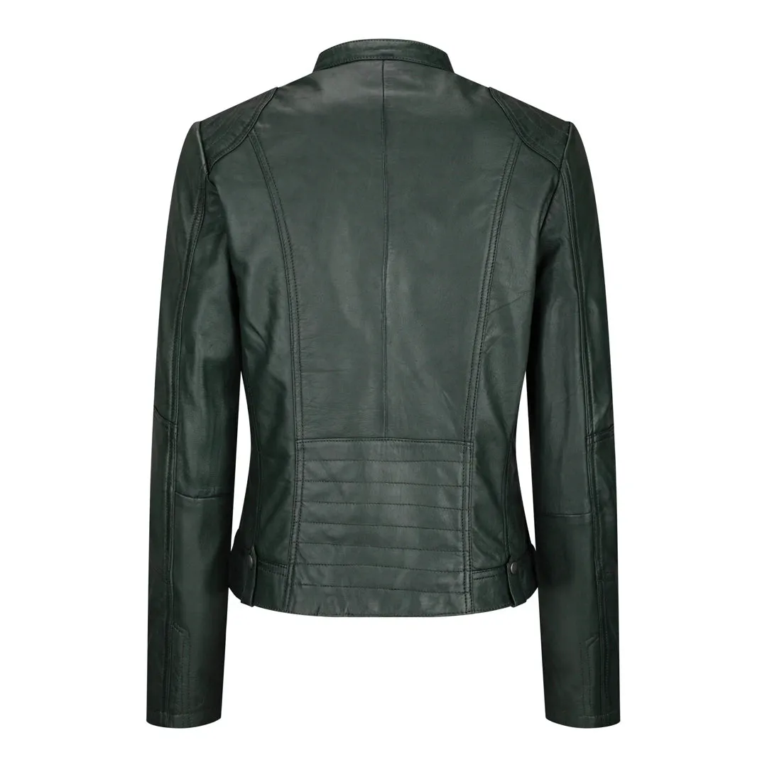 Women's Leather Jacket Short Fitted With Chinese Collar
