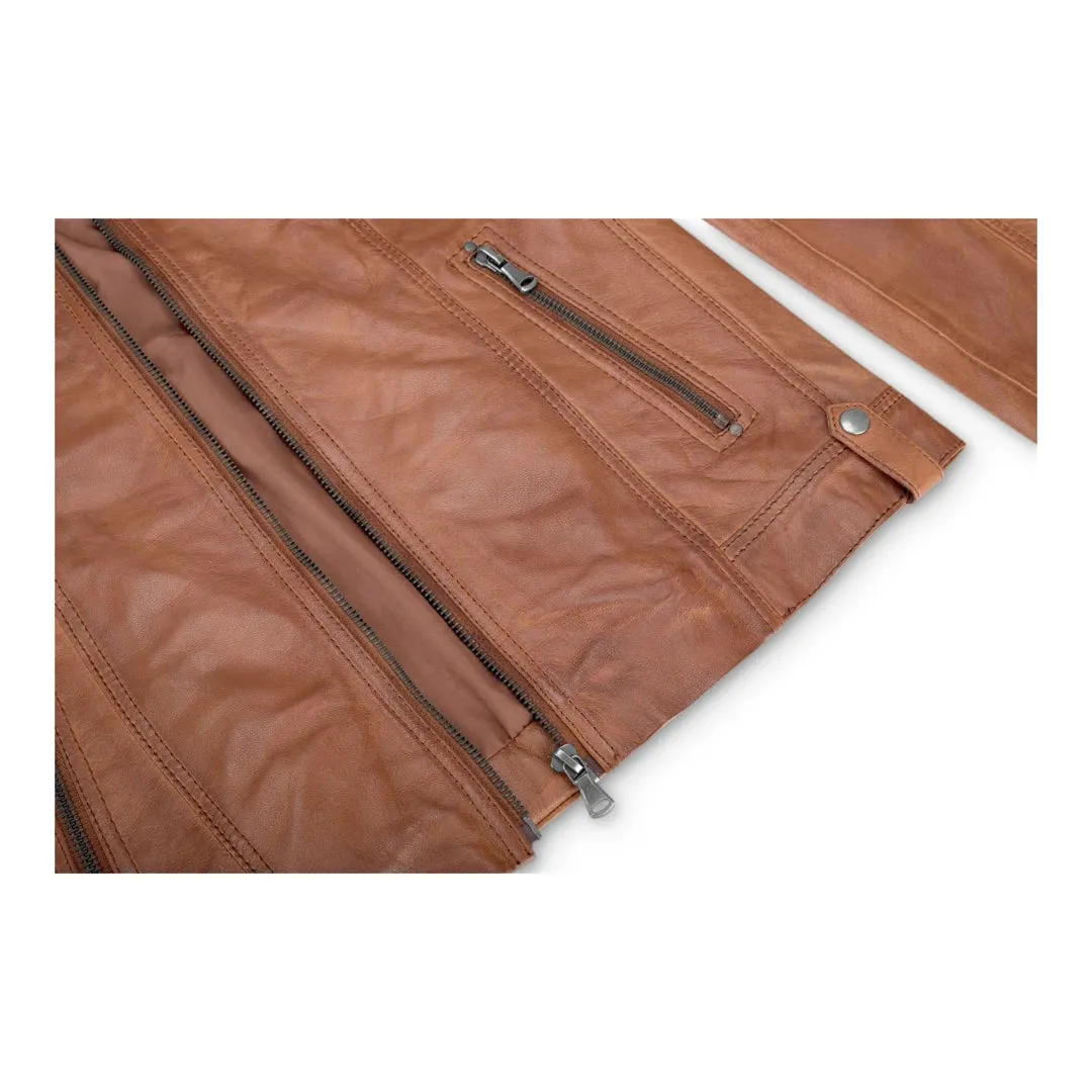 Women's Leather Jacket Short Fitted With Chinese Collar