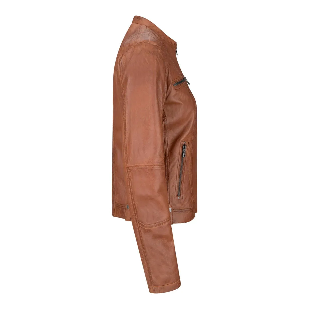 Women's Leather Jacket Short Fitted With Chinese Collar