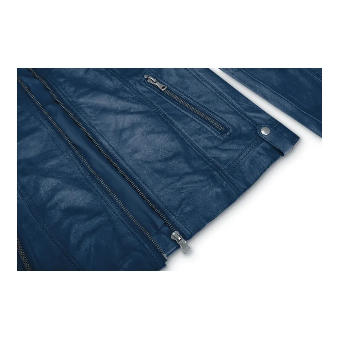 Women's Leather Jacket Short Fitted With Chinese Collar