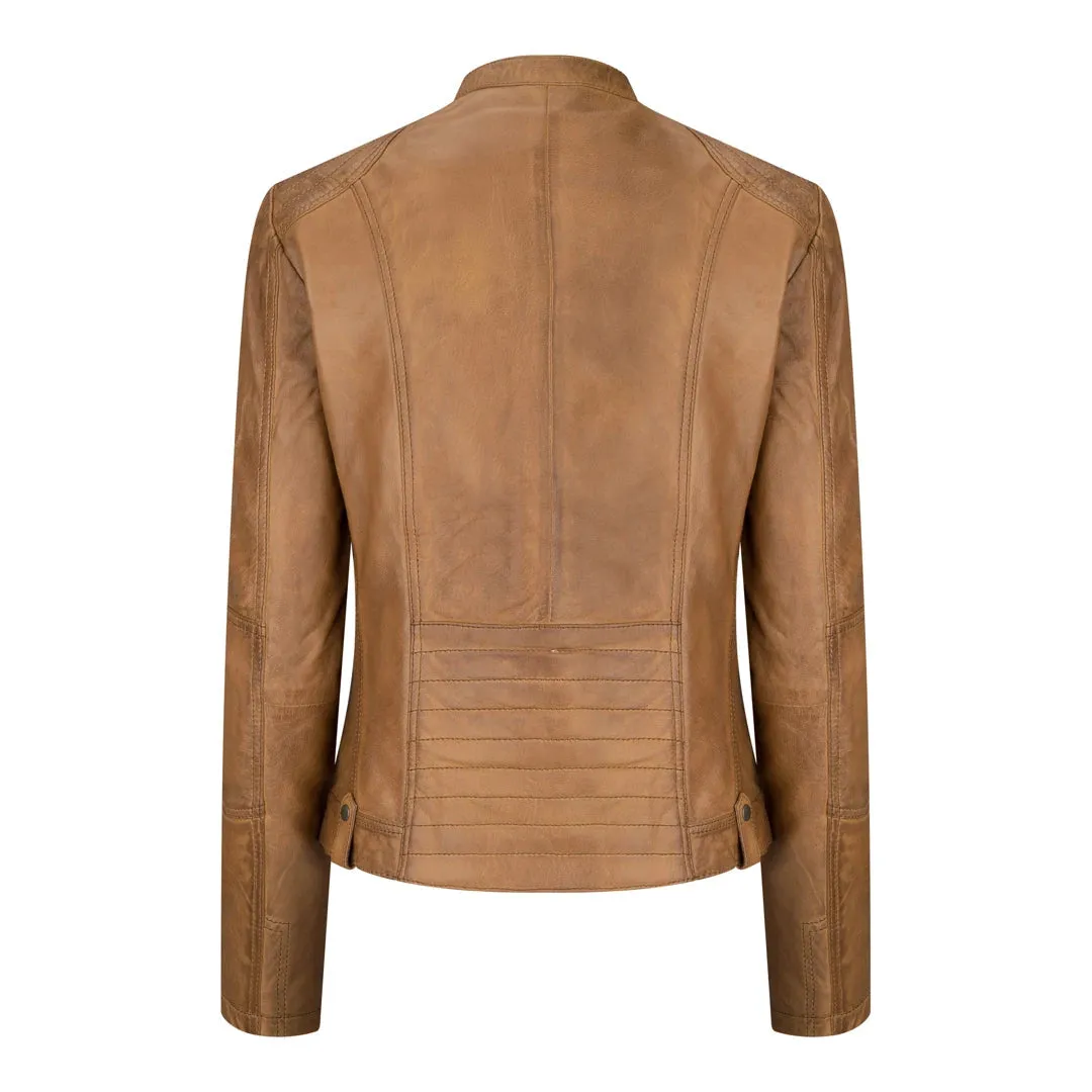Women's Leather Jacket Short Fitted With Chinese Collar