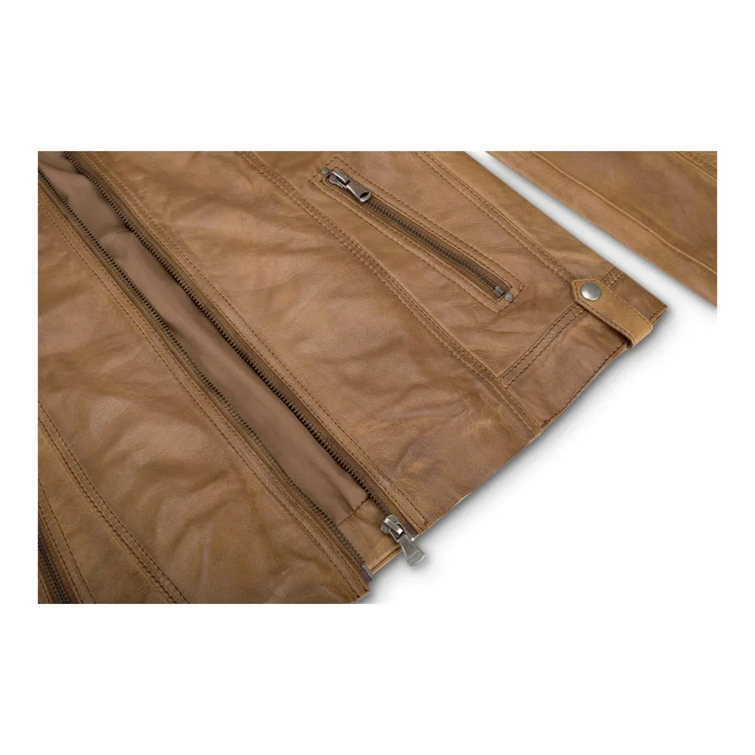 Women's Leather Jacket Short Fitted With Chinese Collar