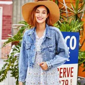 Women's Spring Embroidered Long Sleeve Denim Jacket