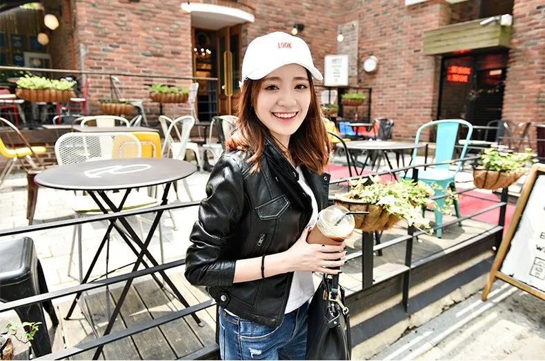 Women's Spring/Autumn Faux Leather Short-Collar Jacket