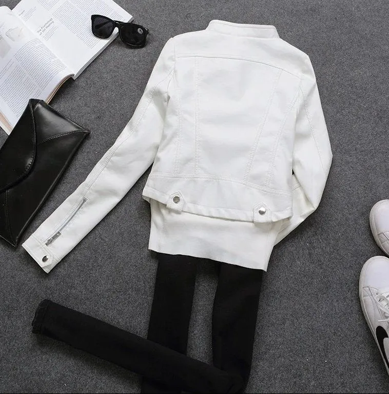 Women's Spring/Autumn Faux Leather Short-Collar Jacket
