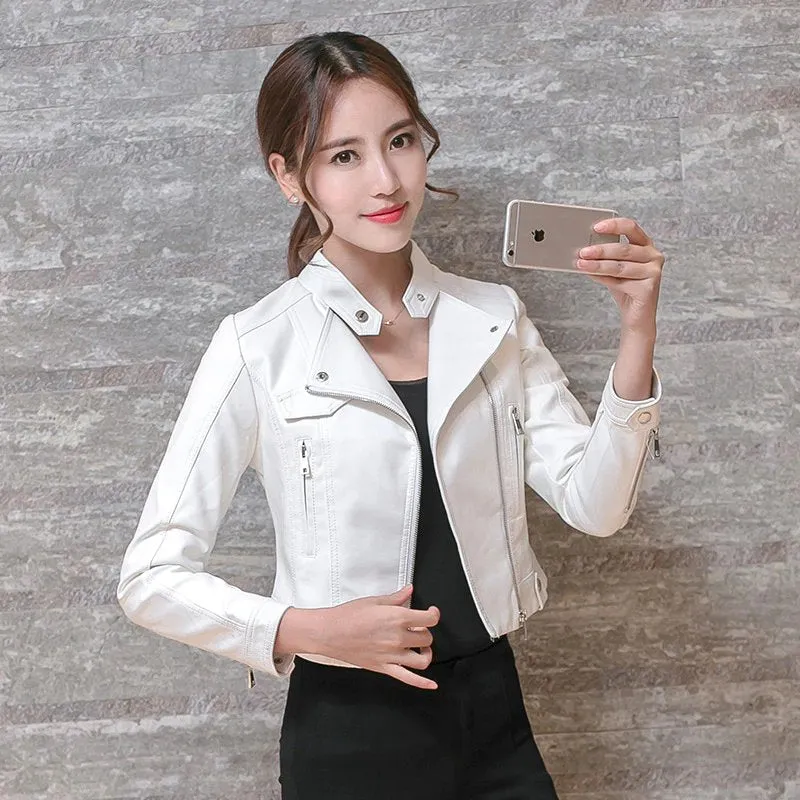 Women's Spring/Autumn Faux Leather Short-Collar Jacket