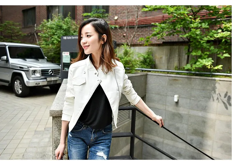 Women's Spring/Autumn Faux Leather Short-Collar Jacket