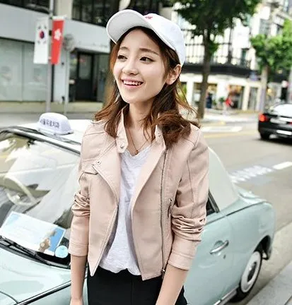 Women's Spring/Autumn Faux Leather Short-Collar Jacket