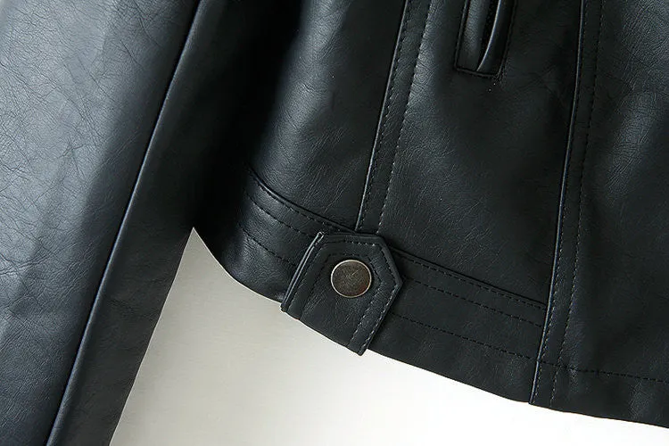 Women's Spring/Autumn Faux Leather Short-Collar Jacket