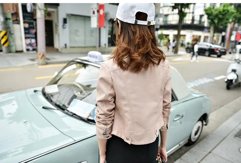 Women's Spring/Autumn Faux Leather Short-Collar Jacket