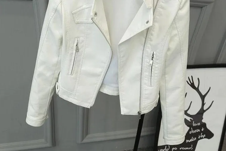 Women's Spring/Autumn Faux Leather Short-Collar Jacket