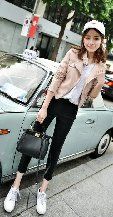Women's Spring/Autumn Faux Leather Short-Collar Jacket