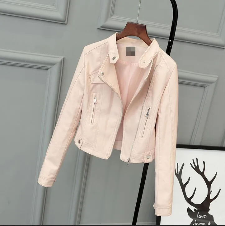 Women's Spring/Autumn Faux Leather Short-Collar Jacket