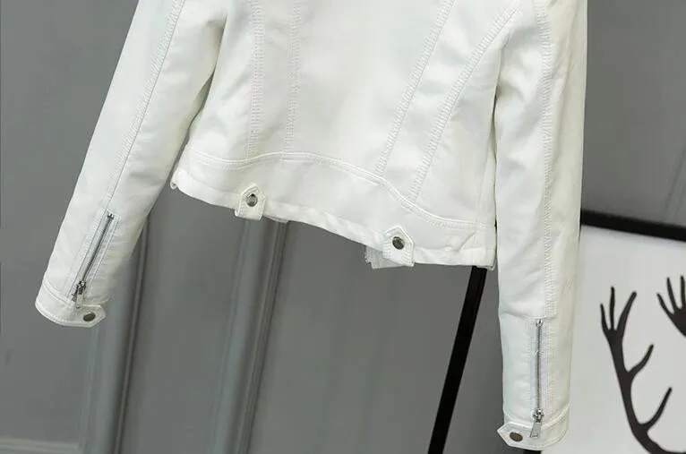 Women's Spring/Autumn Faux Leather Short-Collar Jacket