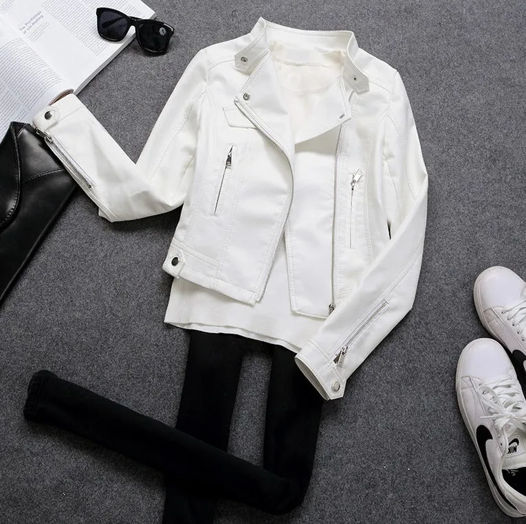 Women's Spring/Autumn Faux Leather Short-Collar Jacket