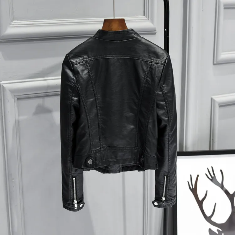 Women's Spring/Autumn Faux Leather Short-Collar Jacket