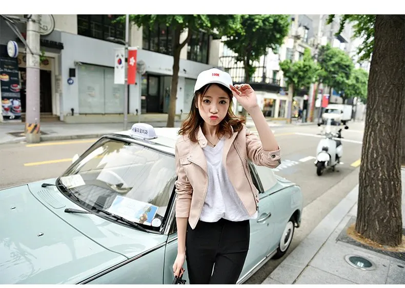 Women's Spring/Autumn Faux Leather Short-Collar Jacket